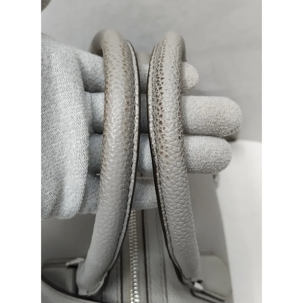 Michael Kors Mercer Gray Pebbled Leather Double Handles Zipper Satchel Bag